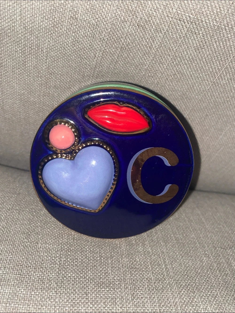 Anthropologie Trinket dish box letter initial C Lips Heart